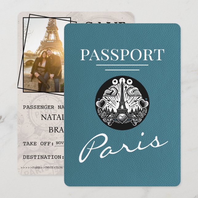 Teal Paris Passport Spara datum Datumet (Fram/baksida)