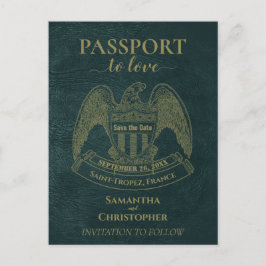 Teal Passport Cute Roligt Bröllop spara datum Meddelande Vykort