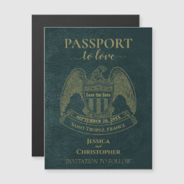 Teal Passport Destinationsbröllop Spara datum Magnetisk Inbjudningskort