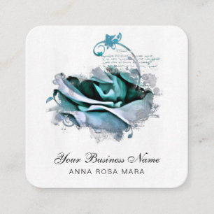 *~* Teal Pastel Logotyp QR Ro Blommigt Flower Fyrkantigt Visitkort