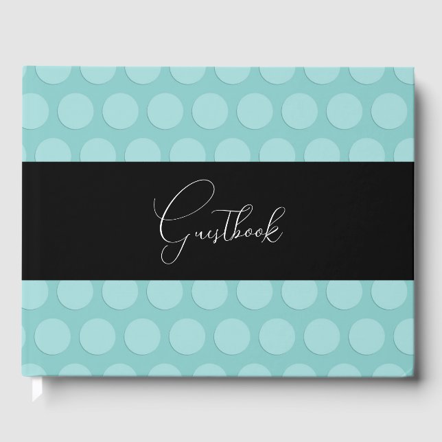 Teal Pastel Retro Dots Mönster Bröllop Gästböcker (Framsida)