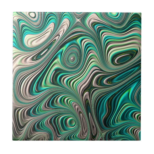 Teal Paua Abalone Snäcka Fractal Abstrakt Mönster Kakelplatta (Framsidan)