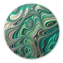 Teal Paua Abalone Snäcka Fractal Abstrakt Mönster Knopp