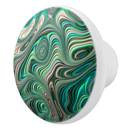 Teal Paua Abalone Snäcka Fractal Abstrakt Mönster Knopp