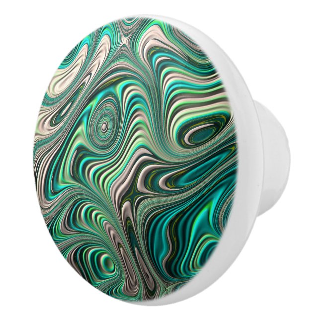 Teal Paua Abalone Snäcka Fractal Abstrakt Mönster Knopp (Höger)