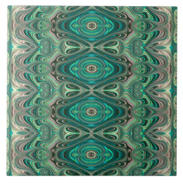 Teal Paua Art nouveau Fractal Mönster Kakelplatta