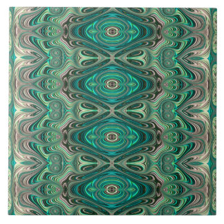 Teal Paua Art nouveau Fractal Mönster Kakelplatta