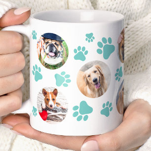 Teal Pawprint 8 Husdjur Hund Foto Collage Kaffemugg