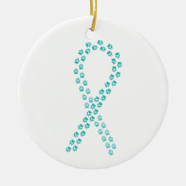 Teal Pawprint Ribbon Julgransprydnad Keramik