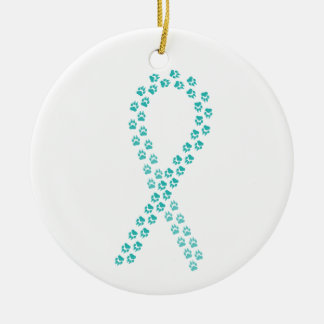 Teal Pawprint Ribbon Julgransprydnad Keramik