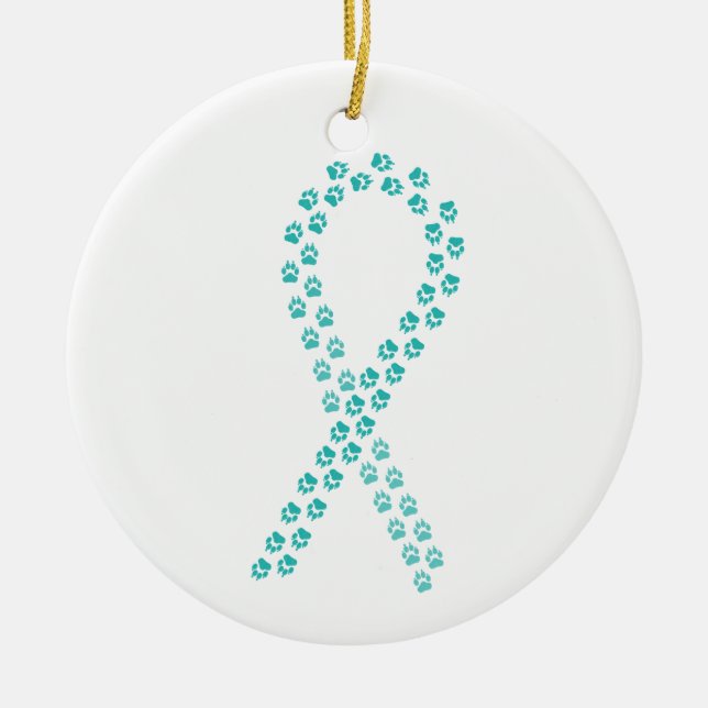 Teal Pawprint Ribbon Julgransprydnad Keramik (Framsidan)