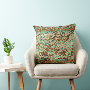 Teal Peach Brown Mottled Bläck Stain Angled Strukt Kudde