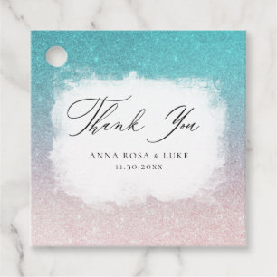 * ~* Teal Peach Glitter Beach AR4 Bröllop Gåvor Etiketter