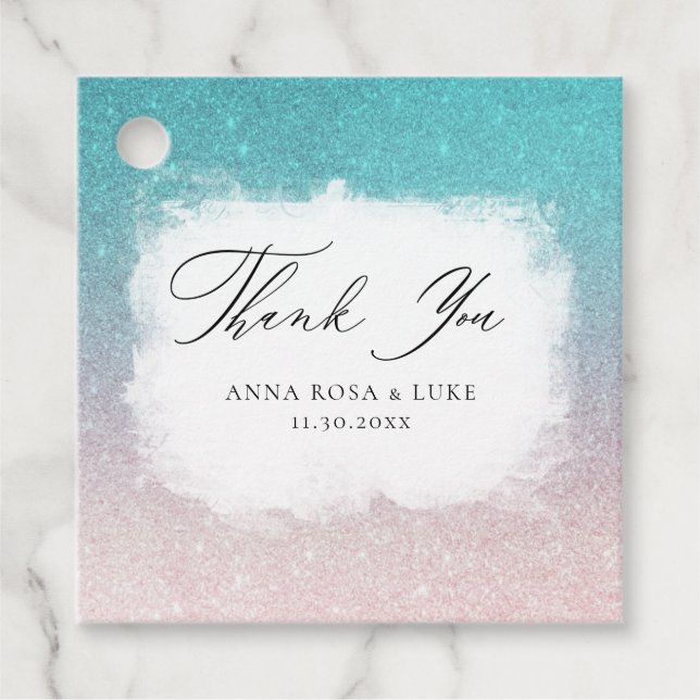 * ~* Teal Peach Glitter Beach AR4 Bröllop Gåvor Etiketter (Framsida)