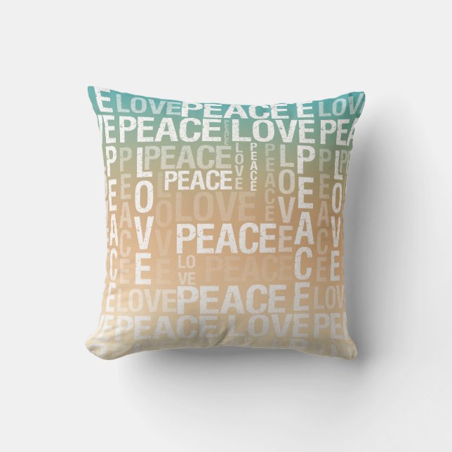 Teal Peach Guld White Peace Kärlek Kudde (Framsida)