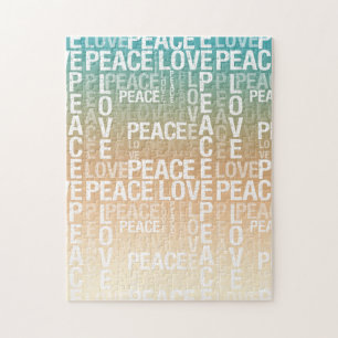 Teal Peach Guld White Peace Kärlek Pussel