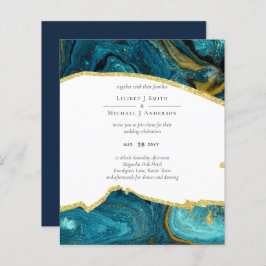 Teal Peacock Blue Guld Agate Bröllop