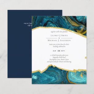 Teal Peacock Blue Guld Agate Bröllop