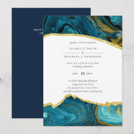 Teal Peacock Blue Guld Agate Bröllop