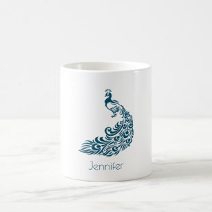 Teal Peacock Bold & Snyggt Art Deco-Personlig Kaffemugg