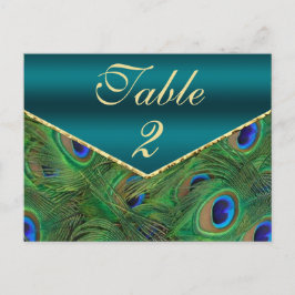 Teal Peacock Bordsnummer Card
