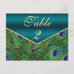 Teal Peacock Bordsnummer Card