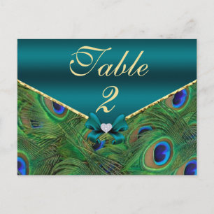 Teal Peacock Bordsnummer Card