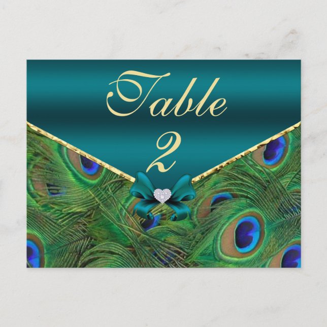 Teal Peacock Bordsnummer Card (Framsida)