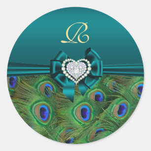 Teal Peacock Bröllop Gift Seal Runt Klistermärke