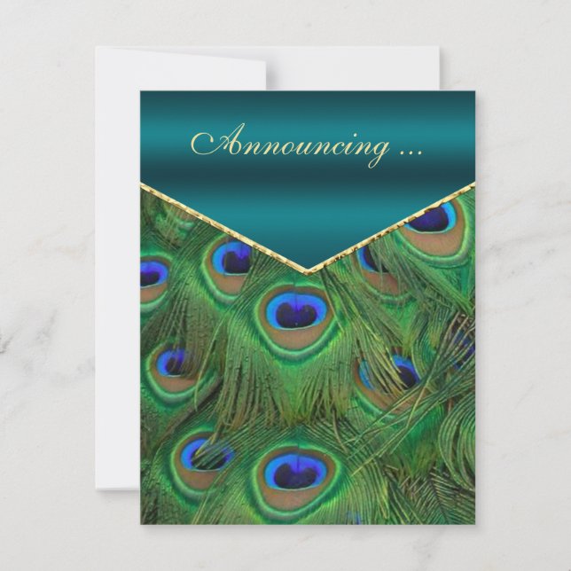 Teal Peacock Bröllop meddelande Inbjudningar (Framsida)