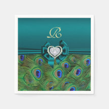 Teal Peacock Bröllop Pappra Party Napkins