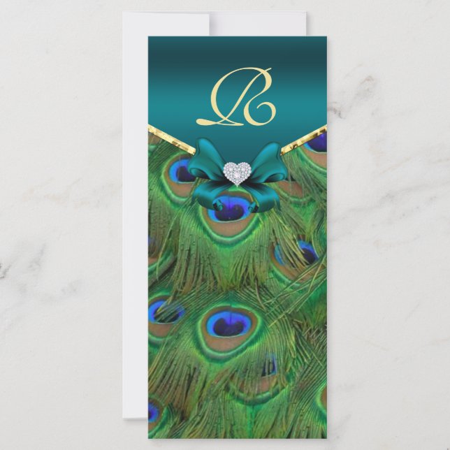Teal Peacock Bröllopsprogram Rack Card (Framsida)