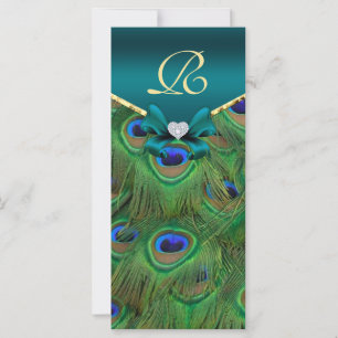 Teal Peacock Bröllopsprogram Rack Card
