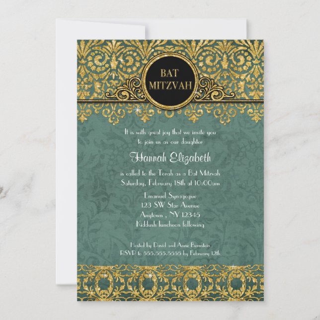 Teal Peacock English Manor Art Deco Nouveau Damask Inbjudningar (Framsida)