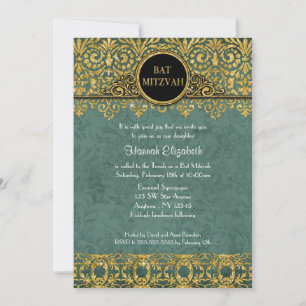 Teal Peacock English Manor Art Deco Nouveau Damask Inbjudningar
