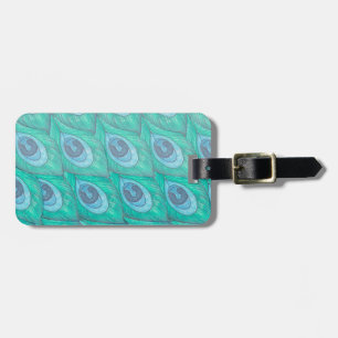 Teal Peacock Feather Mönster Design Bagagebricka