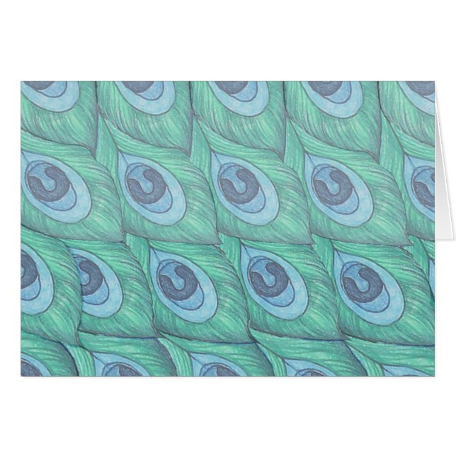 Teal Peacock Feather Mönster Design Hälsningskort (Framsidan Horizontal)