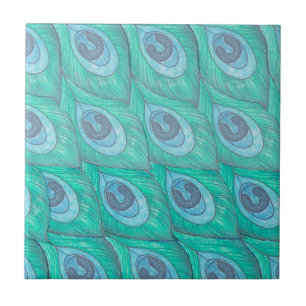Teal Peacock Feather Mönster Design Kakelplatta