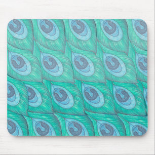 Teal Peacock Feather Mönster Design Musmatta
