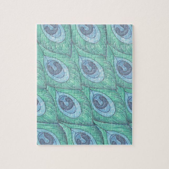Teal Peacock Feather Mönster Design Pussel (Vertikal)