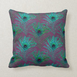 Teal Peacock Fjädrar på Lilan Kudde