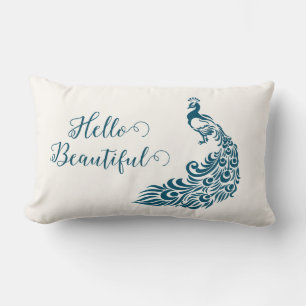 Teal Peacock fold Snyggt Art Deco Design Lumbarkudde