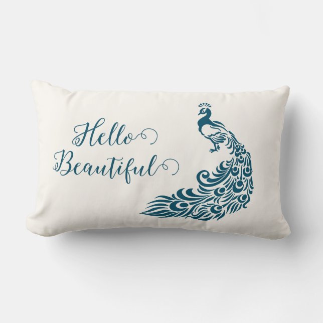 Teal Peacock fold Snyggt Art Deco Design Lumbarkudde (Framsida)