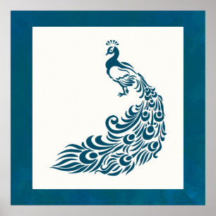Teal Peacock fold Snyggt Art Deco Design Poster