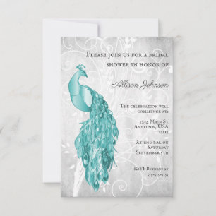 Teal Peacock Inbjudningskort för möhippan