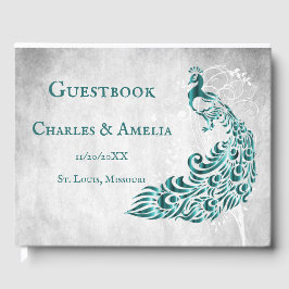Teal Peacock Löv Vine Bröllop Guestbook Gästböcker