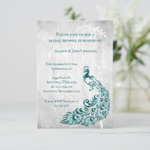 Teal Peacock Löv Vine Möhippa Inbjudan