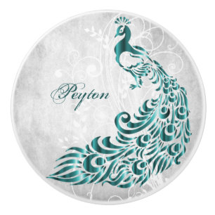 Teal Peacock Personlig Ceramic Knob Knopp