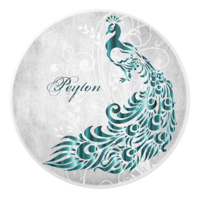 Teal Peacock Personlig Ceramic Knob Knopp (Framsidan)
