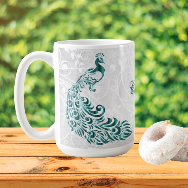 Teal Peacock Personlig Coffee Mugg (Teal Peacock Personalized Coffee Mug)